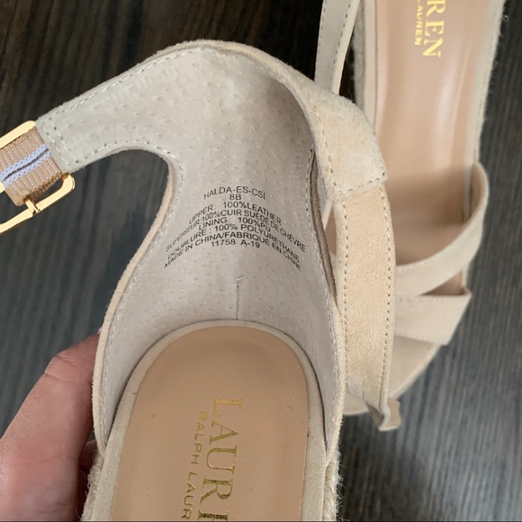 Ralph Lauren - NWOT tan peep toe wedges and ankle strap - Picture 4 of 5